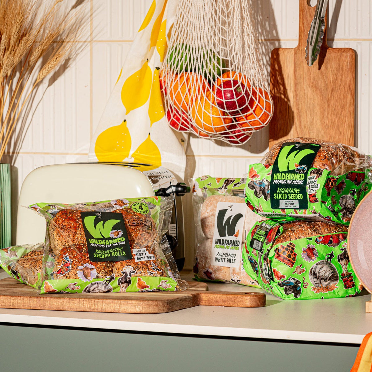 Kitchen counter with Wildfarmed bread
